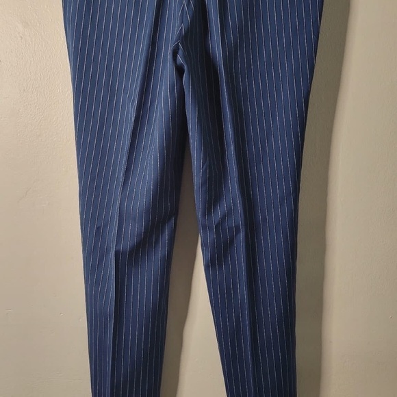Zanetti Men's Size 36R Raw Hem Navy Stripe Slim Fit Pzem 100% Wool Dress Pants - Picture 2 of 8